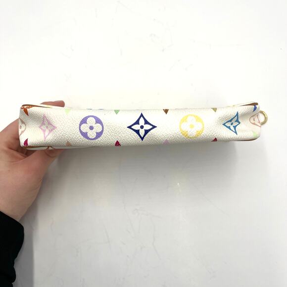 Louis Vuitton LV White Multicolor Logo Purse Bag Pouch w/Strap, Box and COA - Picture 7 of 16